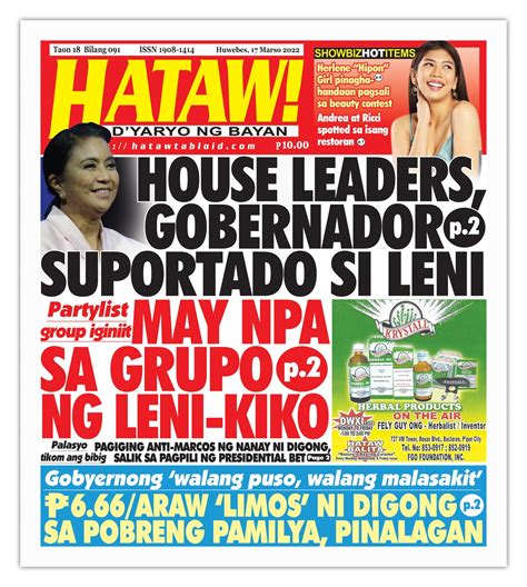Hataw! D'yaryo ng Bayan (@HatawTabloid) .
